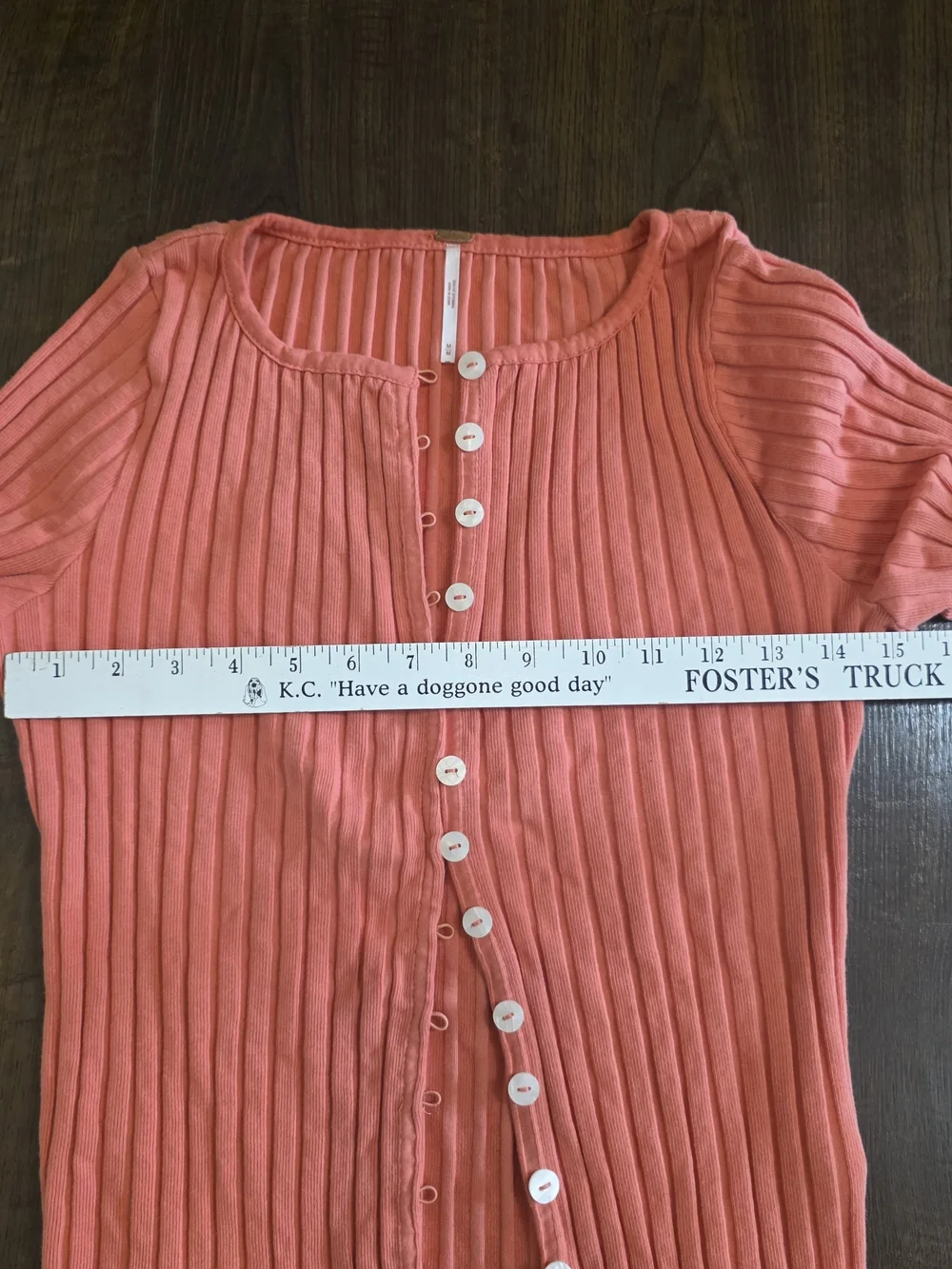 Free People Ribbed Henley Cardigan Top | Coral Pink Long Sleeve Button Front | S